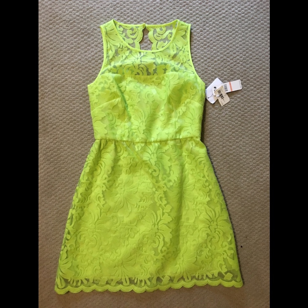 Lime green lace overlay dress